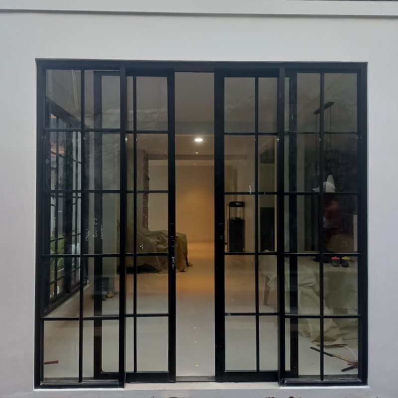 Partisi Pintu Sliding Door Kaca Mati Kiri kanan Motif Ornamen