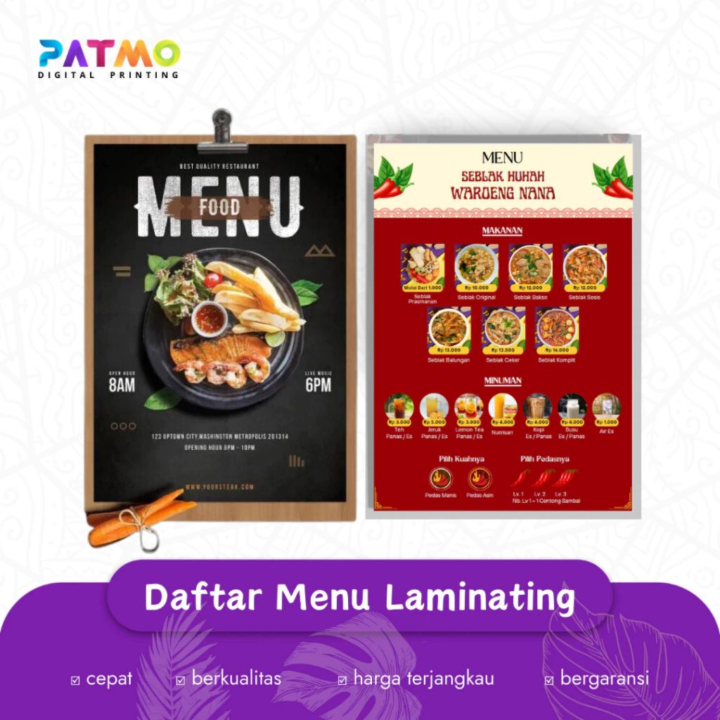 

Menu Restoran A3 BELUM TERMASUK DESIGN (+Laminating) Cetak Print Bisa Custom / Menu Rumah Makan / Menu Warung / Daftar Menu