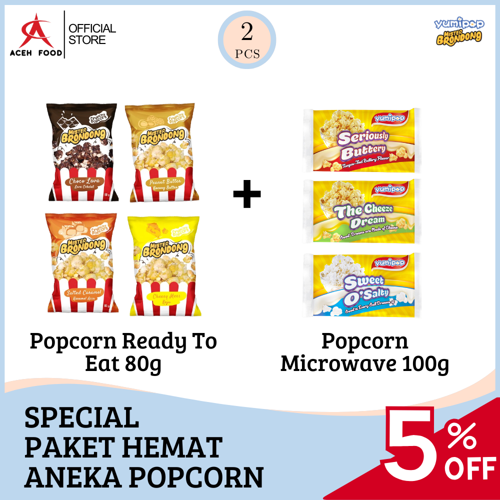 

Special Bundling Paket Hemat Popcorn Mister Berondong 80gr dan Yumipop Microwave Popcorn 100g | Makanan Ringan Rasa Coklat, Keju, Karamel, Selai Kacang, Butter, Keju, Asam Manis | Snack Gift Camilan Jajanan Crispy Halal Lezat | Ngemil Praktis | Aceh Food