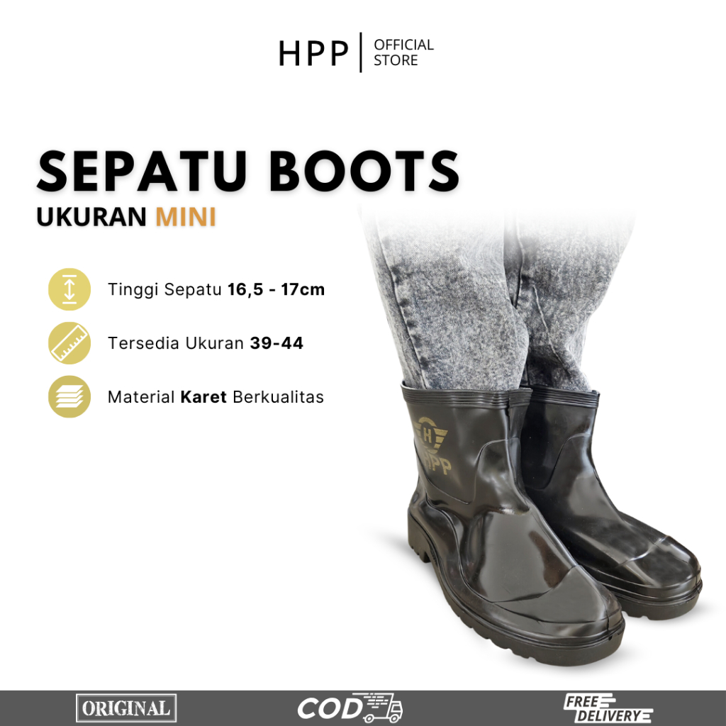 HPP Sepatu Boots Pendek Mini Hitam Mengkilap Boot Kecil Safety vzk