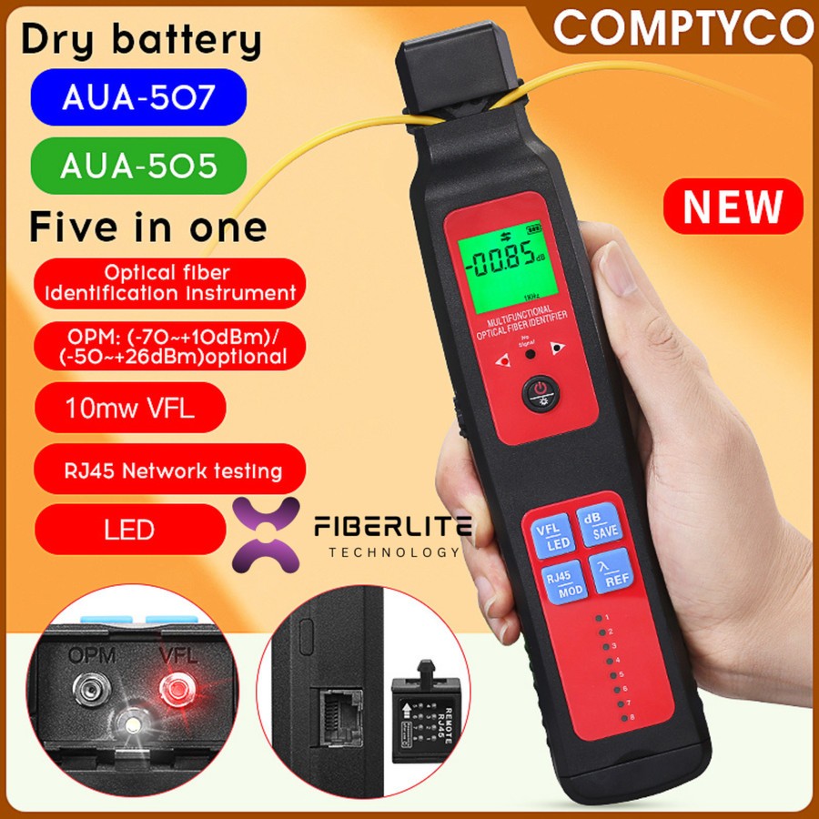 5 in 1 OFI Optical Fiber Identifier AUA-507 Baterai 9V VFL 10mW OPM -70~+10dBm rj45 Lan Tester LED L