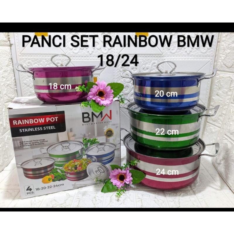 Panci Set Rainbow Isi 4 Susun BMW / Sinda 18, 20, 22, 24 cm