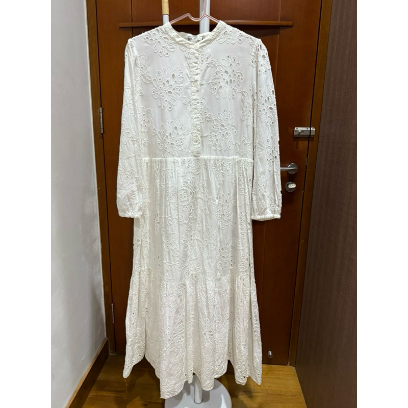 zara lace embroidery dress white