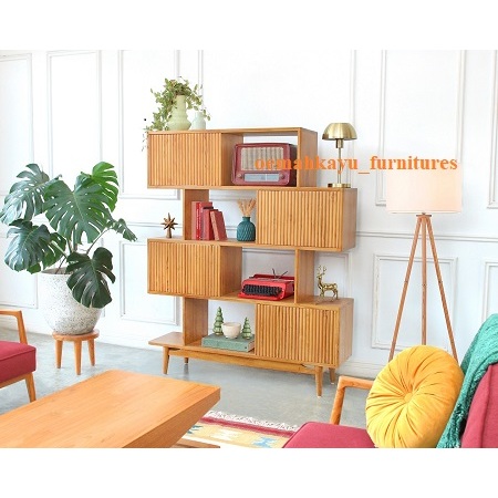 Rak Multifungsi Rumah Tangga – Rak Susun Kayu Jati Estetik untuk Buku, Dapur, dan Tas