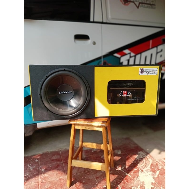 BOX DOUBLE UNTUK SUBWOOFER 12INCH DAN UNTUK POWER 4 CHANEL BAHAN MDF
