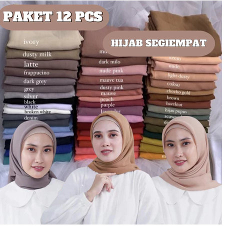 HIJAB Bella Square PAKET USAHA 12 PCS Jilbab Bella Square//HIJAB Segiempat Bella Square Premium