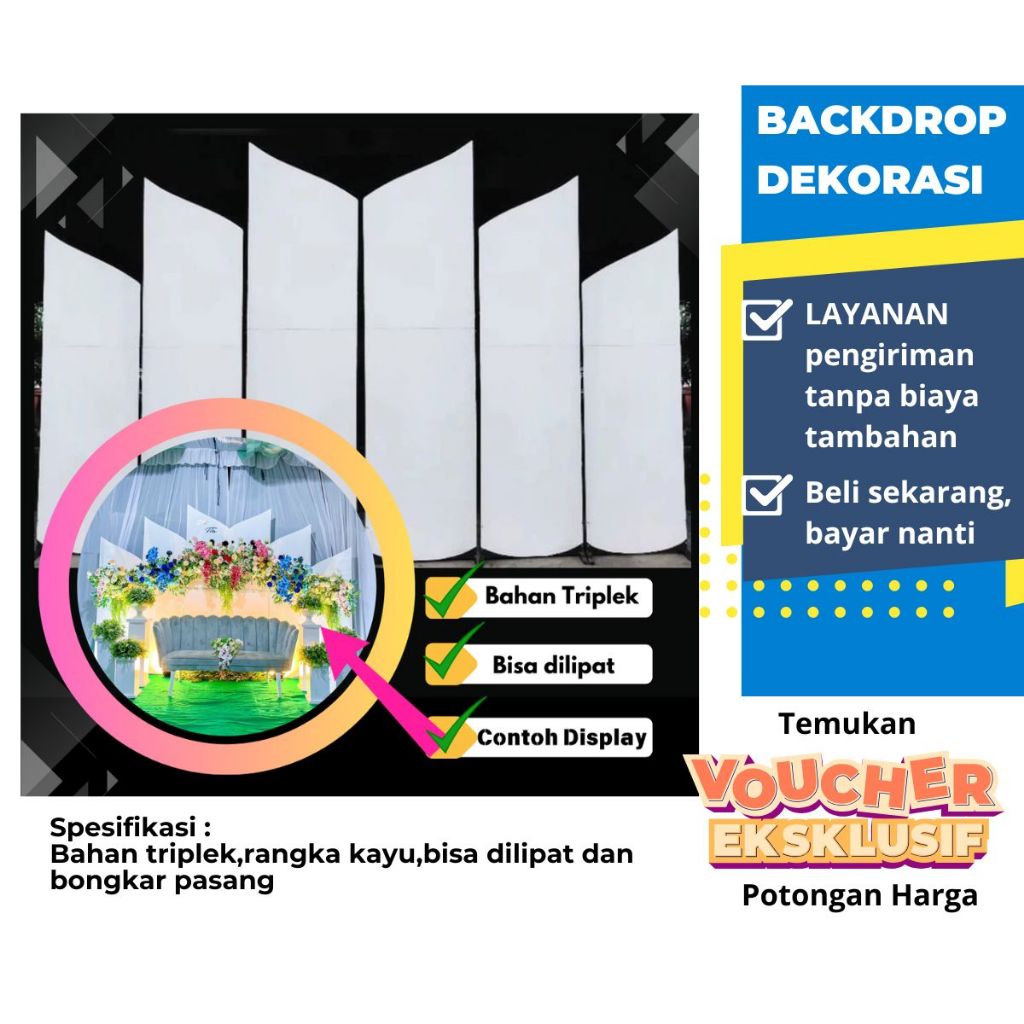 backdrop triplek dekorasi rangka kayu model lancip sudah dicat warna putih