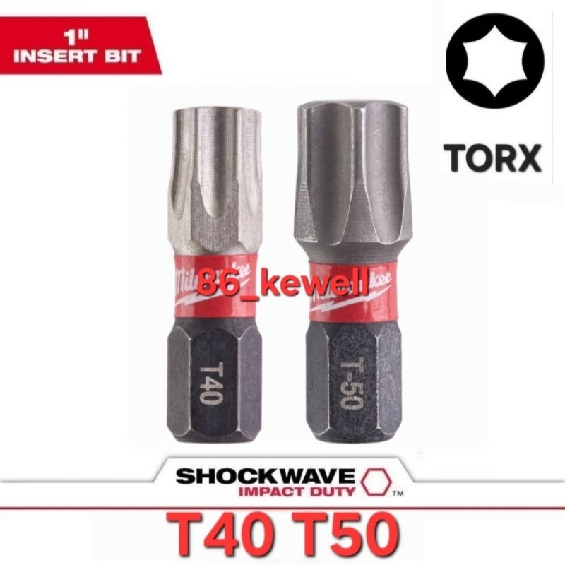 Mata Obeng Milwaukee Torx / Kunci Bintang T50 1" / Kunci Bintang T40 1"