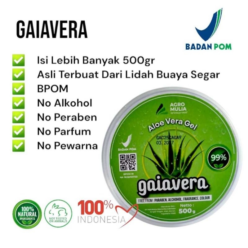 Gel Lidah Buaya 100% Organik Aloe Vera Asli Halal BPOM dari Pelepah Lidah Buaya Segar - 500g 500gr 5