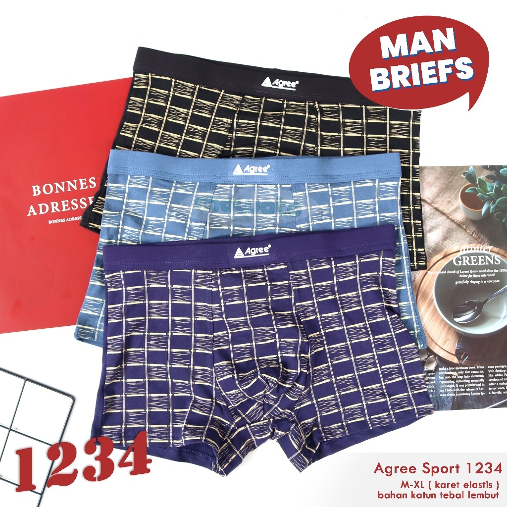 ( 3pc ) Boxer Agree Sport 1234 | Celana Dalam Boxer Pria Agree Sport | Agree Boxer Pria | CD Pria Ag