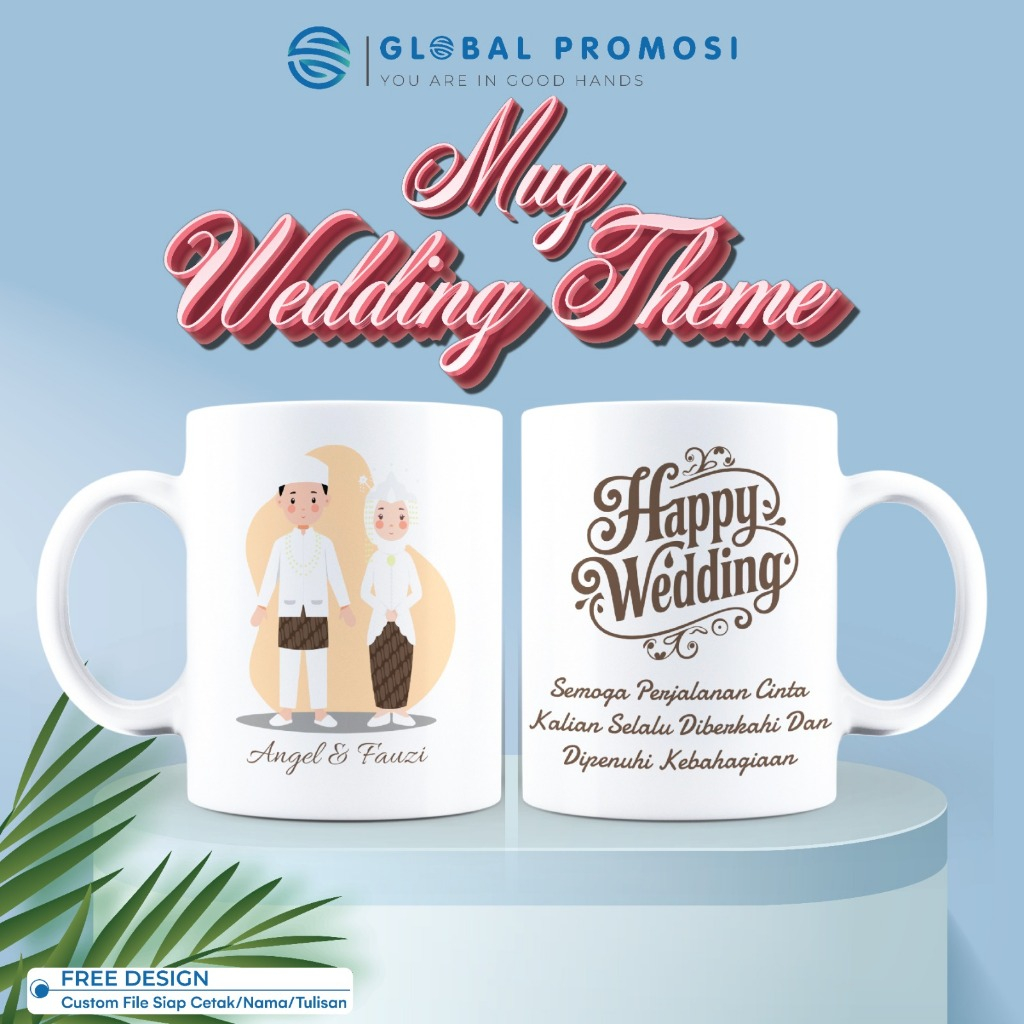 Mug Souvenir Pernikahan Custom Nama Mug Wedding 350ml Cangkir Keramik