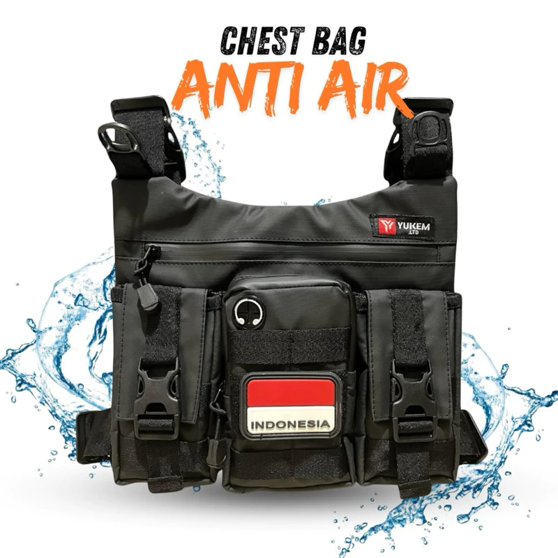 ChestBag Tas Dada Pria Waterproof Saku Pocket Free Emblem Tas Dada Rompi Black saku Depan Anti Air