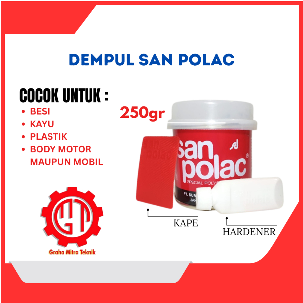 Dempul Sanpolac 250 GRSANPOLAC POLYESTER PUTTY/ DEMPUL BESI BODY MOBIL MOTOR PLASTIK