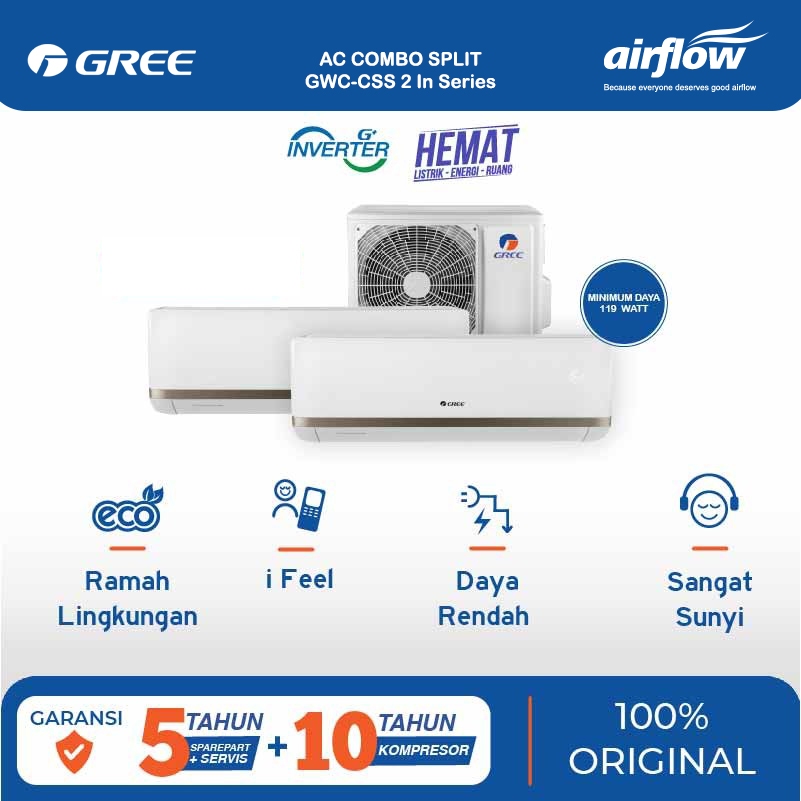 AC GREE 1/2 PK + 3/4 PK - GWC-0507CS(S) - Combo Split Inverter [2 INDOOR & 1 OUTDOOR]