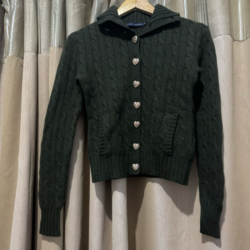 Polo Ralph Lauren Cardigan Cable Wool Army Preloved