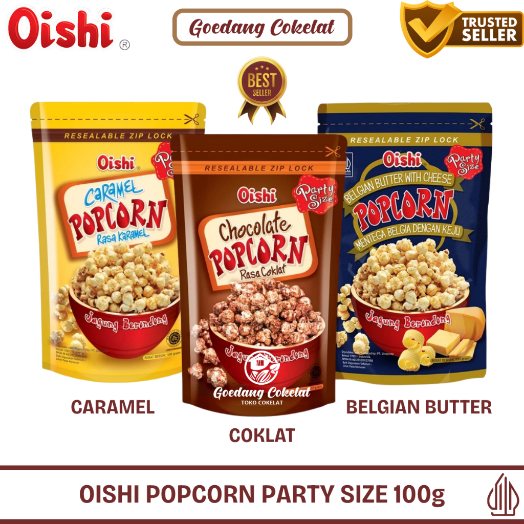 

Oishi Popcorn Party Size Chocolate Coklat Caramel Mentega Keju Belgian Butter 100 gr
