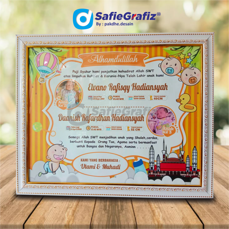 Cetak Biodata Nama Bayi Kembar, Desain Bebas Reques Size 50x40