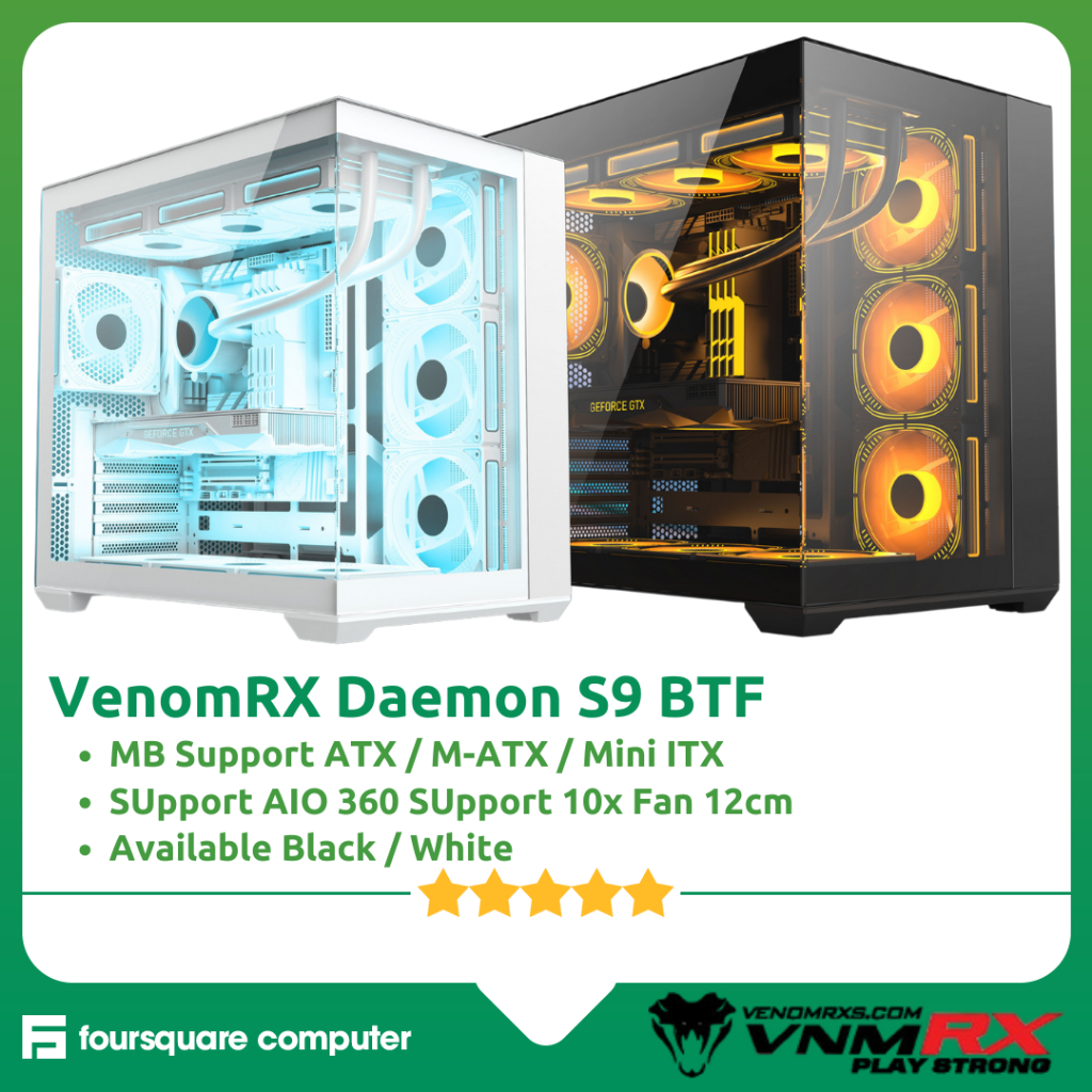 VenomRX Daemon S9 BTF Hitam dan Putih PC Casing ATX | Case CPU