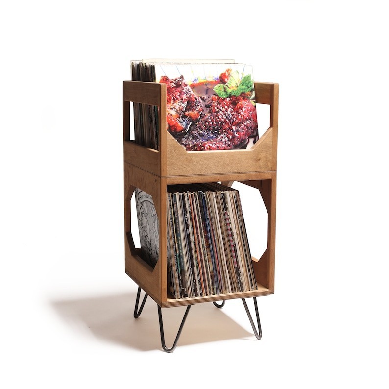 Rak Vinyl / Rak piringan Hitam Kayu jati / Record Box Stand -14