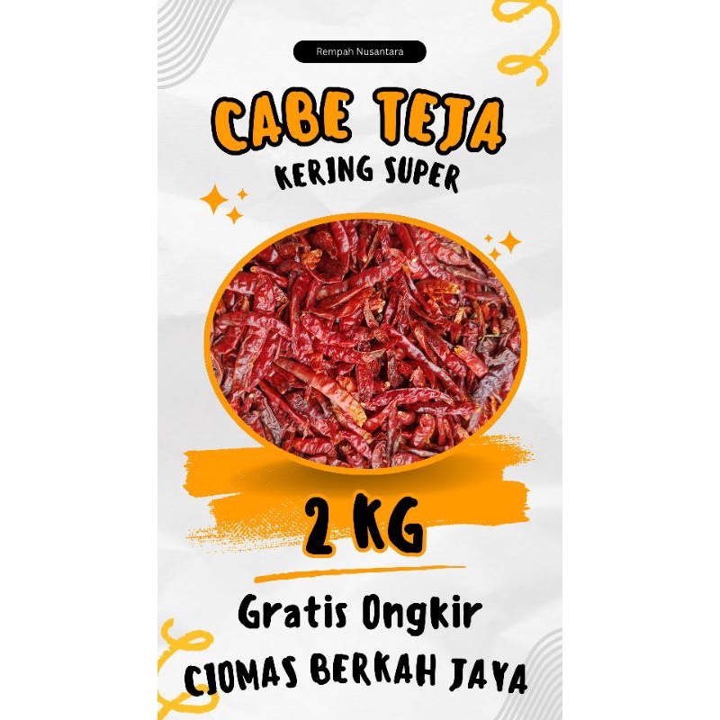 

2 Kg Cabe Teja Kering Super Extra Pedas Cabai Merah Teja Kering Terpedas Rekomendasi Untuk Pecinta Pedas