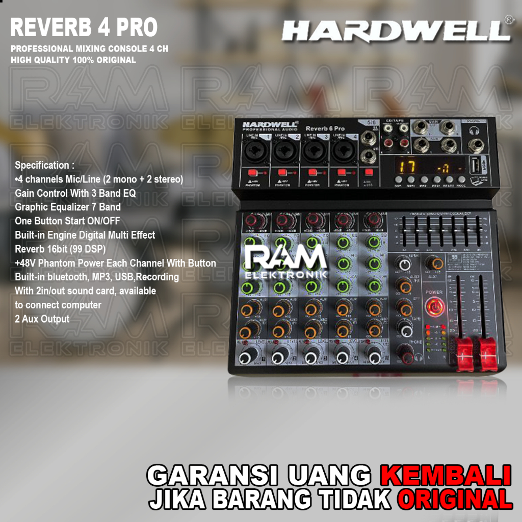 Mixer 4 Channel HARDWELL REVERB 4 PRO Bluetooth USB Soundcard Original