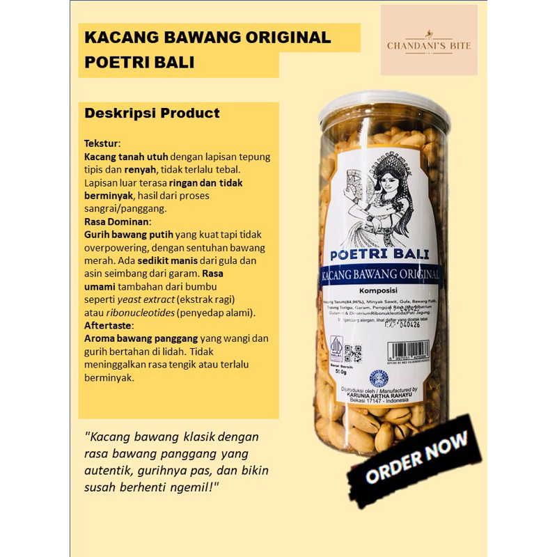 

Poetri Bali Kacang Bawang Original Petcan 550gr