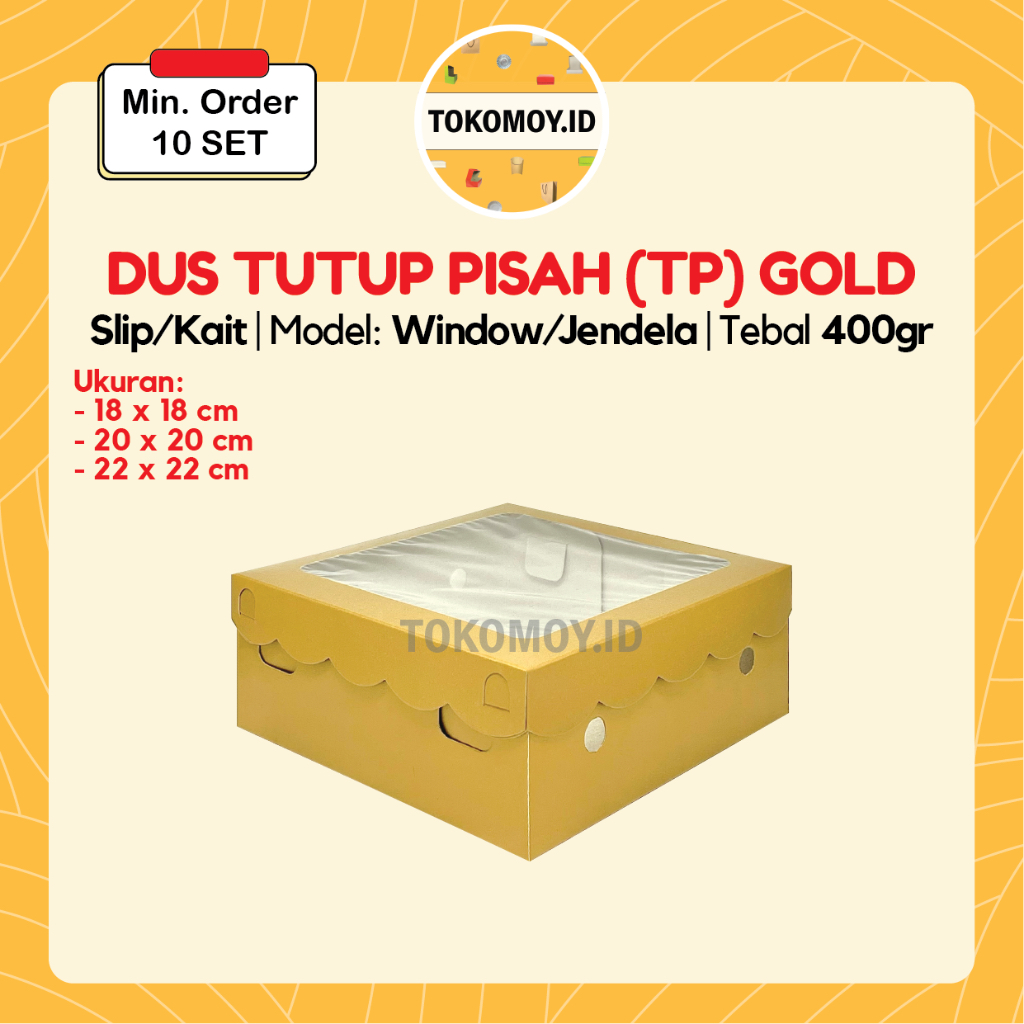Dus Tutup Pisah Gold Window uk. 18x18 , 20x20 , 22x22 Tebal 400gr - Box TP Renda Warna Emas Model Je