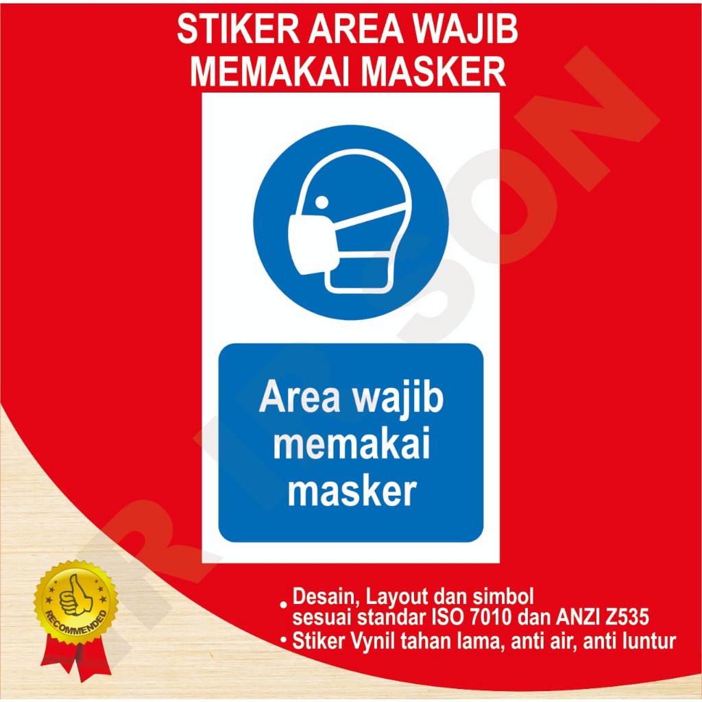 

STIKER AREA WAJIB MEMAKAI MASKER SAFETY SIGN K3 ISO ANSI