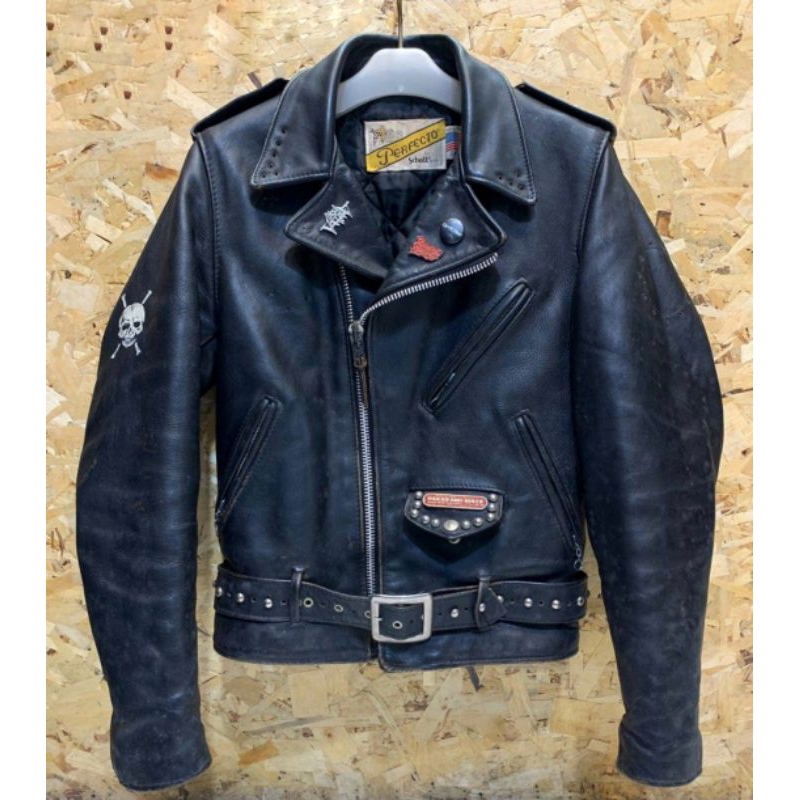 Vtg Schott Perfecto 618 Skull Punk Studded Ramones X Jaket Kulit Asli Avirex USA Harley Davidson Scr