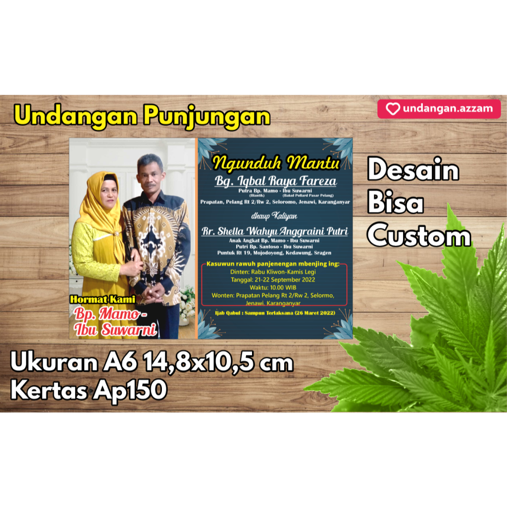 

Cetak Undangan Punjungan/Besek/Punjungan Pernikahan/Aqiqah/Khitanan Ukuran A6 Kertas Mengkilap