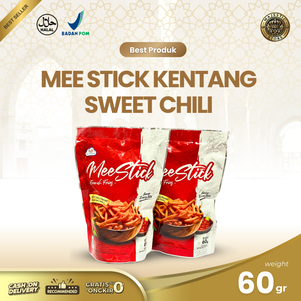 

Mee Stick French Fries Sweet Chili Flavour 60gr | Kentang | Halal Bersertifikat | Makanan Ringan Cemilan