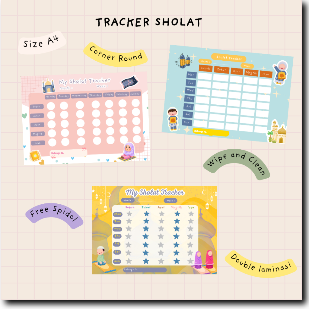 Ceklis Sholat A4/Sholat Tracker/Ibadah Tracker /Tracker Salat/Tracker Ibadah Salat Anak Muslim/Track