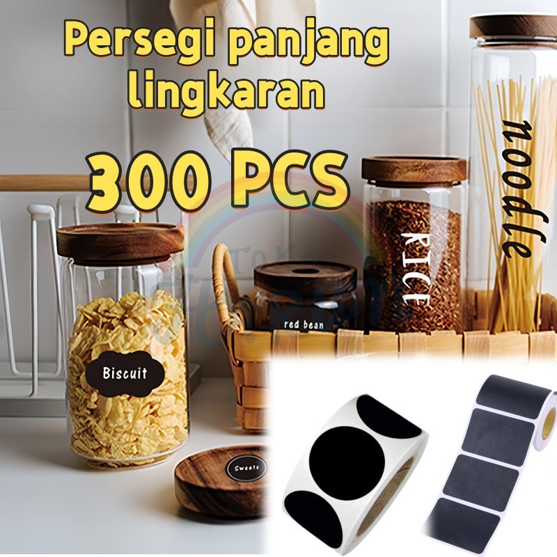 

【New Arrivals】300pcs Chalkboard Label Sticker Hitam Stiker Label Blackboard Dengan Pena Dapur Bumbu Stiker