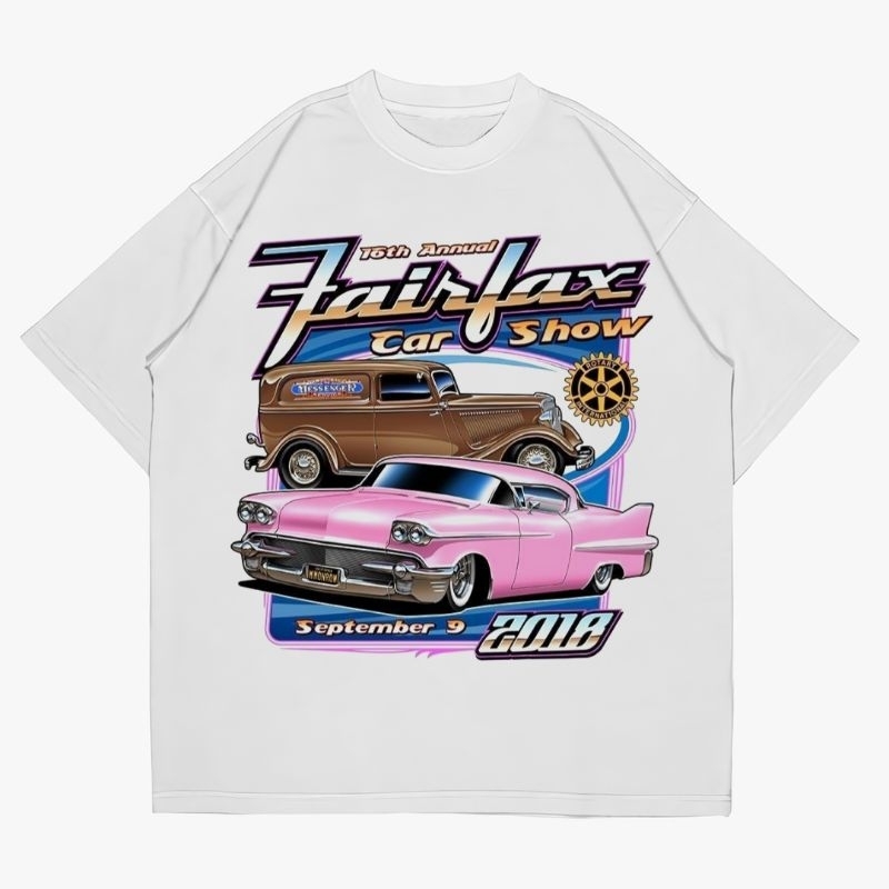 KAOS FAIRLAX CAR SHOW WHITE | T-SHIRT VINTAGE MOBIL KONTES | BAJU MOTIF PRINT