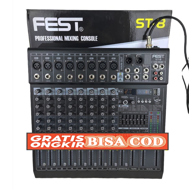 MIXER FEST ST8 ST 8 8 CHANNEL ORIGINAL 8 channel mixer, 8 mono mic line 3 band EQ tone (high,mid,low