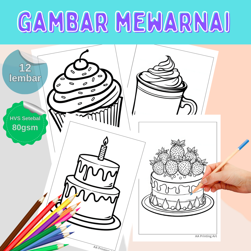 Gambar mewarnai Makanan untuk Anak-Anak Paud Tk SD / Sketsa gambar mewarnai anak-anak kertas A4 A5