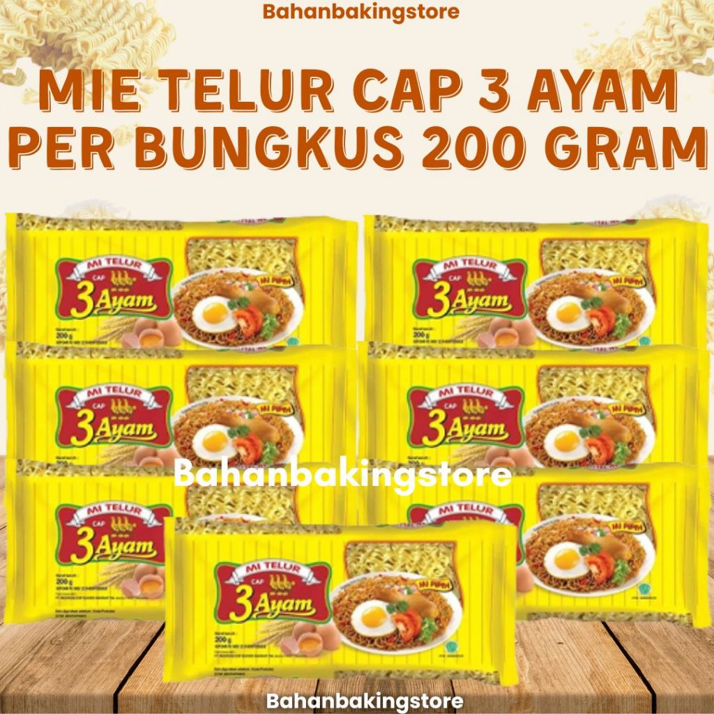 

MIE TELUR CAP 3 AYAM PER BUNGKUS 200 GRAM ASLI | MIE KUNING KERITING PIPIH TELOR TIGA AYAM 200GRAM HALAL