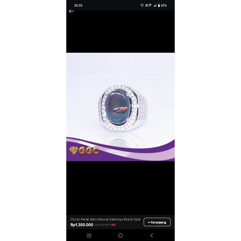 Cincin Perak Batu Natural Kalimaya Black Opal