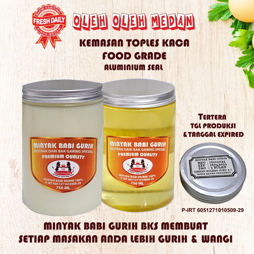 

Minyak Babi Lard Oil Murni Gurih BKS (Bakmi Keriting Singa) Premium Quality 750 ml (Tekstur Jernih & Bening)
