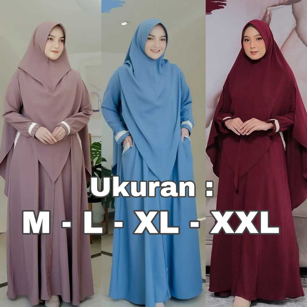 GAMIS AZZAHRA SYARI SET HIJAB BAHAN KRINGKLE AIRFLOW PREMIUM - GAMIS RESLETING DEPAN IBU MENYUSUI - 