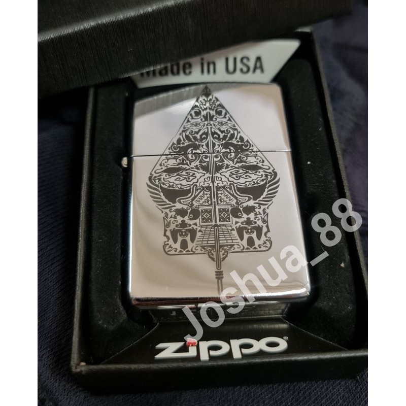 Zippo Custom Korek Api Ukir Logo Gunungan Wayang Silver Bisa Ukir Nama Sendiri