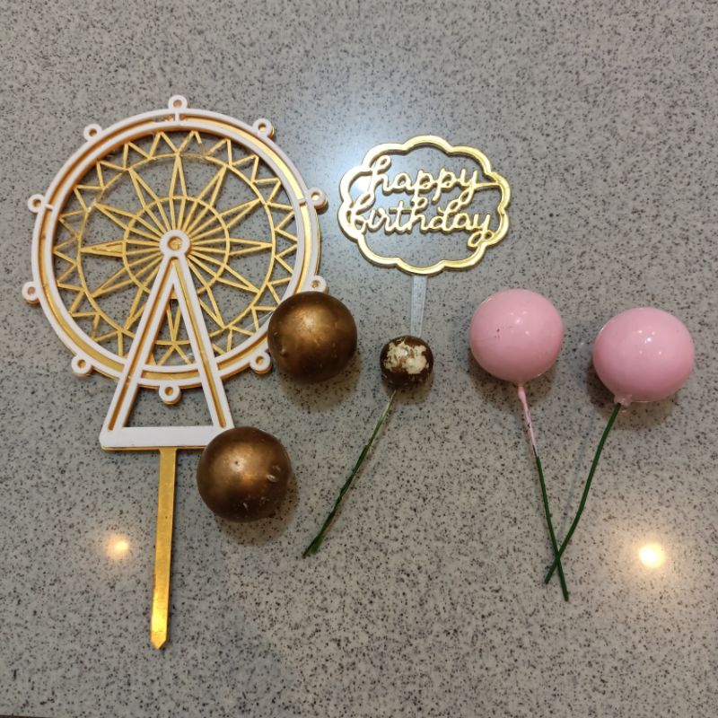 Hiasan topper cake topper kue ulang tahun motif bianglala tulisan happy birthday tema princess castl