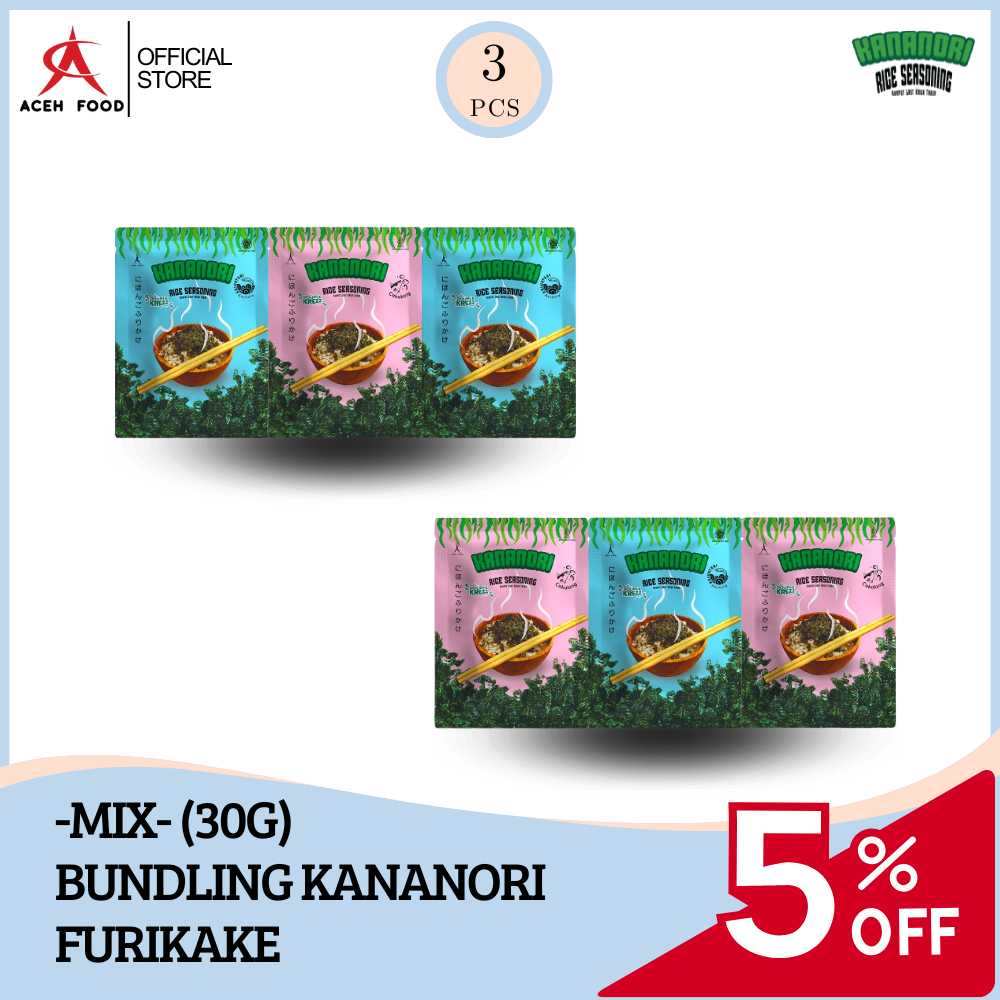 

Bundling Kananori Furikake Rice Seasoning MIX 30gr x 3pcs | Rumput Laut Tabur Kering Lezat, Gurih, Halal, PIRT | Topping Nasi Praktis Rasa Teri Kriuk & Cakalang Kriuk | Camilan Sehat & Enak | Cocok untuk Bekal, Anak Kos, Lauk Makanan Keluarga | Aceh Food