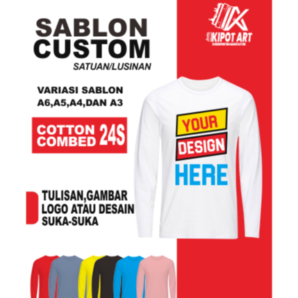 T-Shirt Bahan Cotton Combed 24s lengan panjang Knitto Custom Kustom Printing Gambar Tulisan Baju Ata