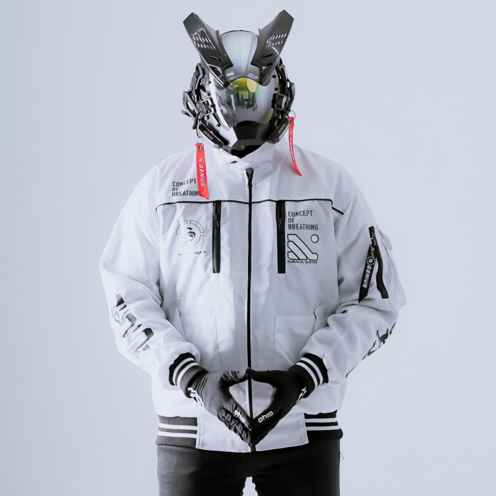 Bomber Jacket Cybernetic Shibuya Warna Putih Jaket Bomber Pria Cyber