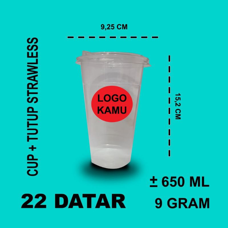 

Sablon cup 22 Datar +Tutup Strawless 1000 set