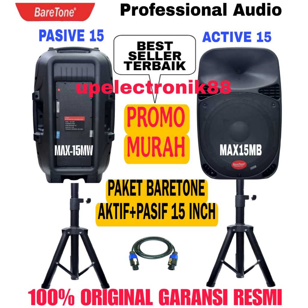 Promo Paket Sound System Speaker Aktif Pasif 15 Inch Baretone Max15mb/Max15mw Original