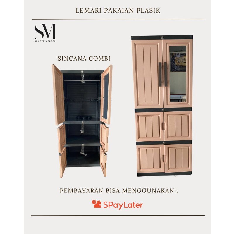 LEMARI PAKAIAN PLASTIK SINCANA COMBI KACA GANTUNG