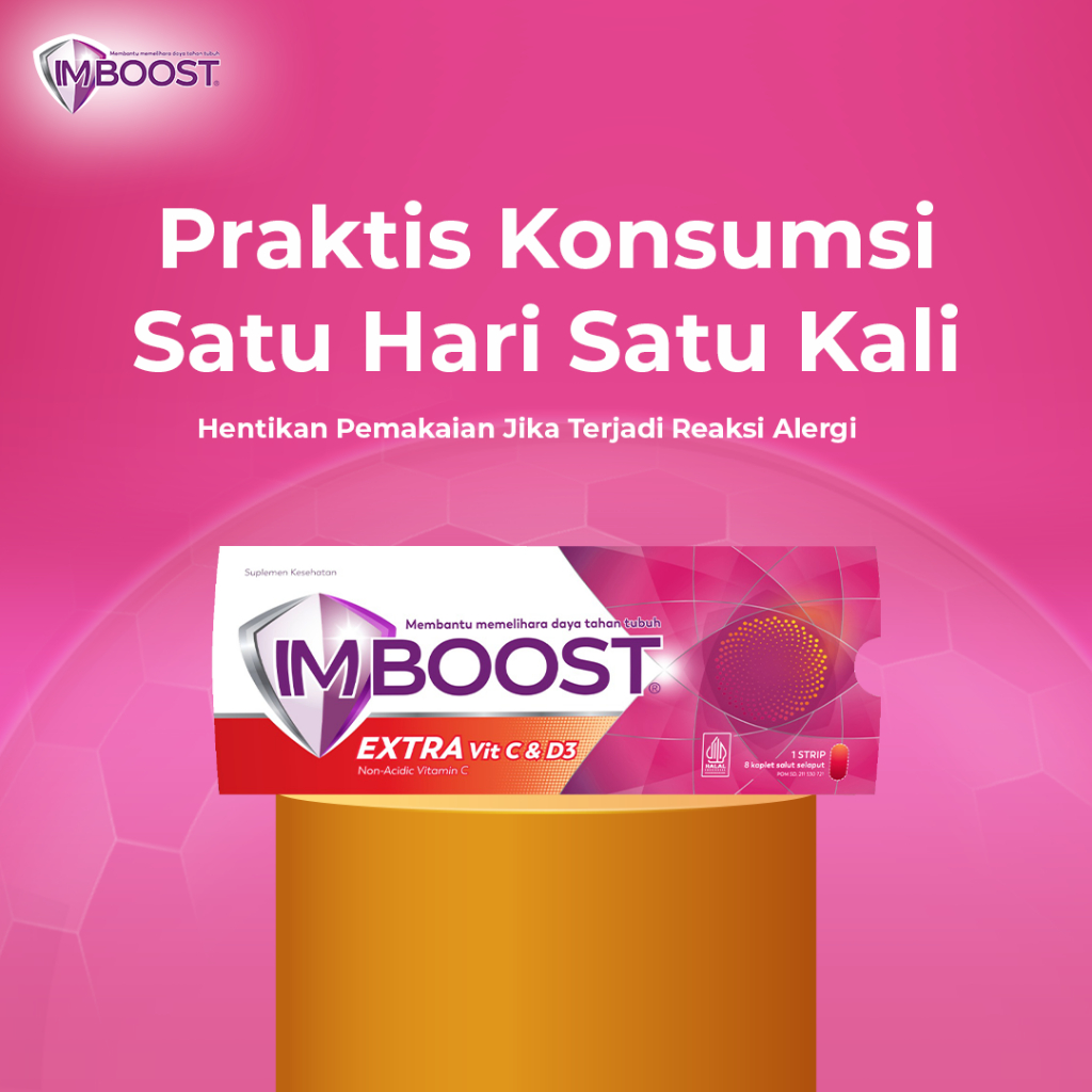 Imboost Extra Vit C & D3 Suplemen Tablet Daya Tahan Tubuh Non-Acidic Vitamin C isi 2 Strip @8 Kaplet