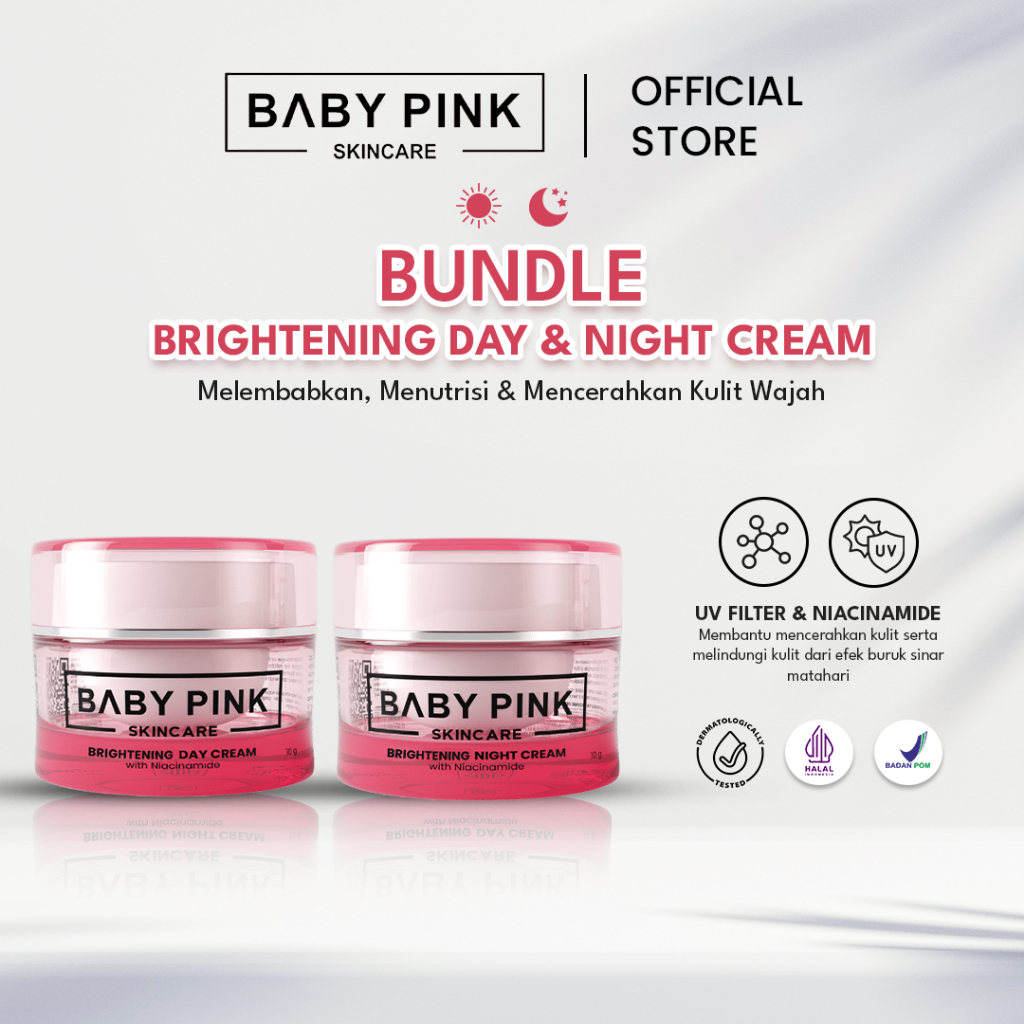 BABY PINK SKINCARE Bundle Brightening Day Cream & Night Cream – Niacinamide untuk kulit cerah & seha